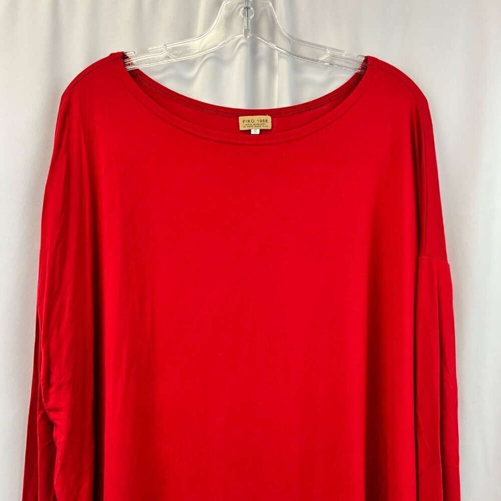 Piko 1988 Women’s Round Neck Long Sleeve Red Oversized Mini Shift Dress Small - Picture 2 of 8